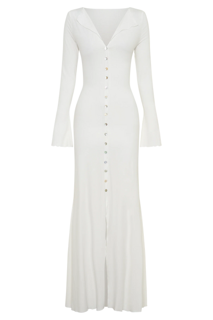 Tanya Buttoned Long Sleeve Maxi Dress White