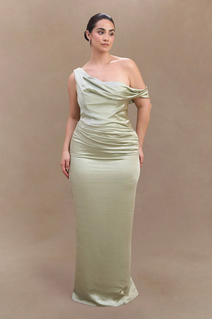 Dalia Off Shoulder Satin Maxi Dress Sage