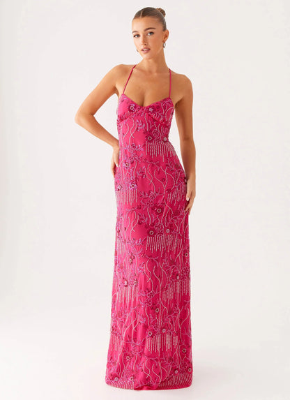 Vietta Sequin Cami Maxi Dress Fuchsia