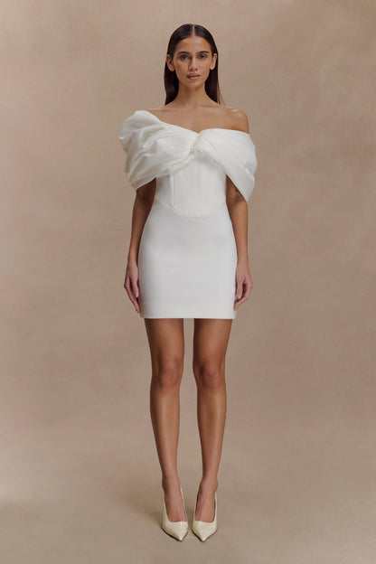 Aphrodite Off Shoulder Crepe Mini Dress Ivory