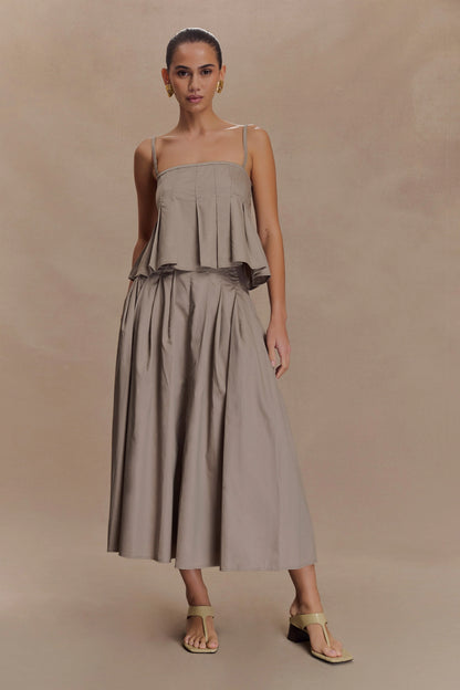 Mae A Line Midi Skirt Pebble Brown