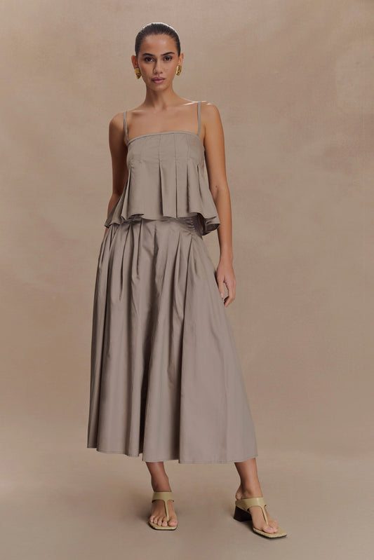 Mae A Line Midi Skirt Pebble Brown