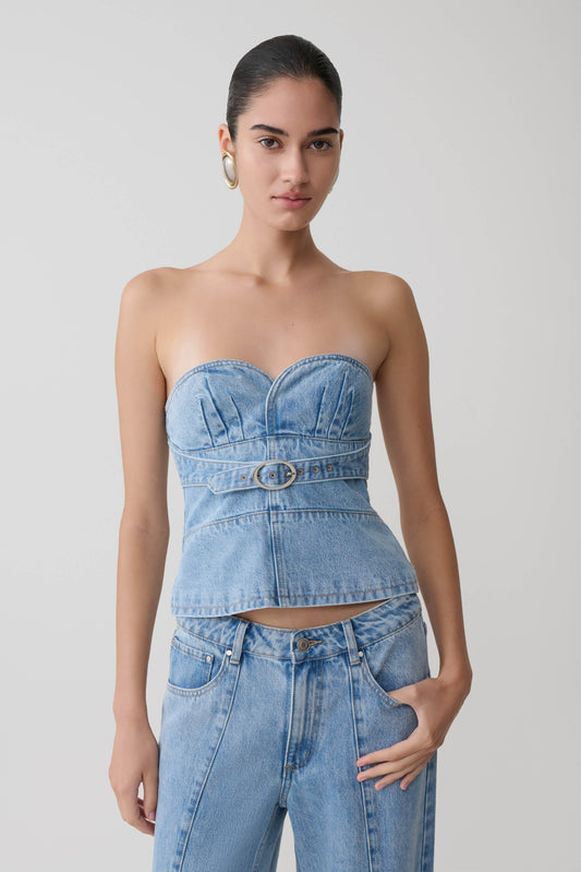 Tommy Strapless Denim Top With Buckle Classic Blue