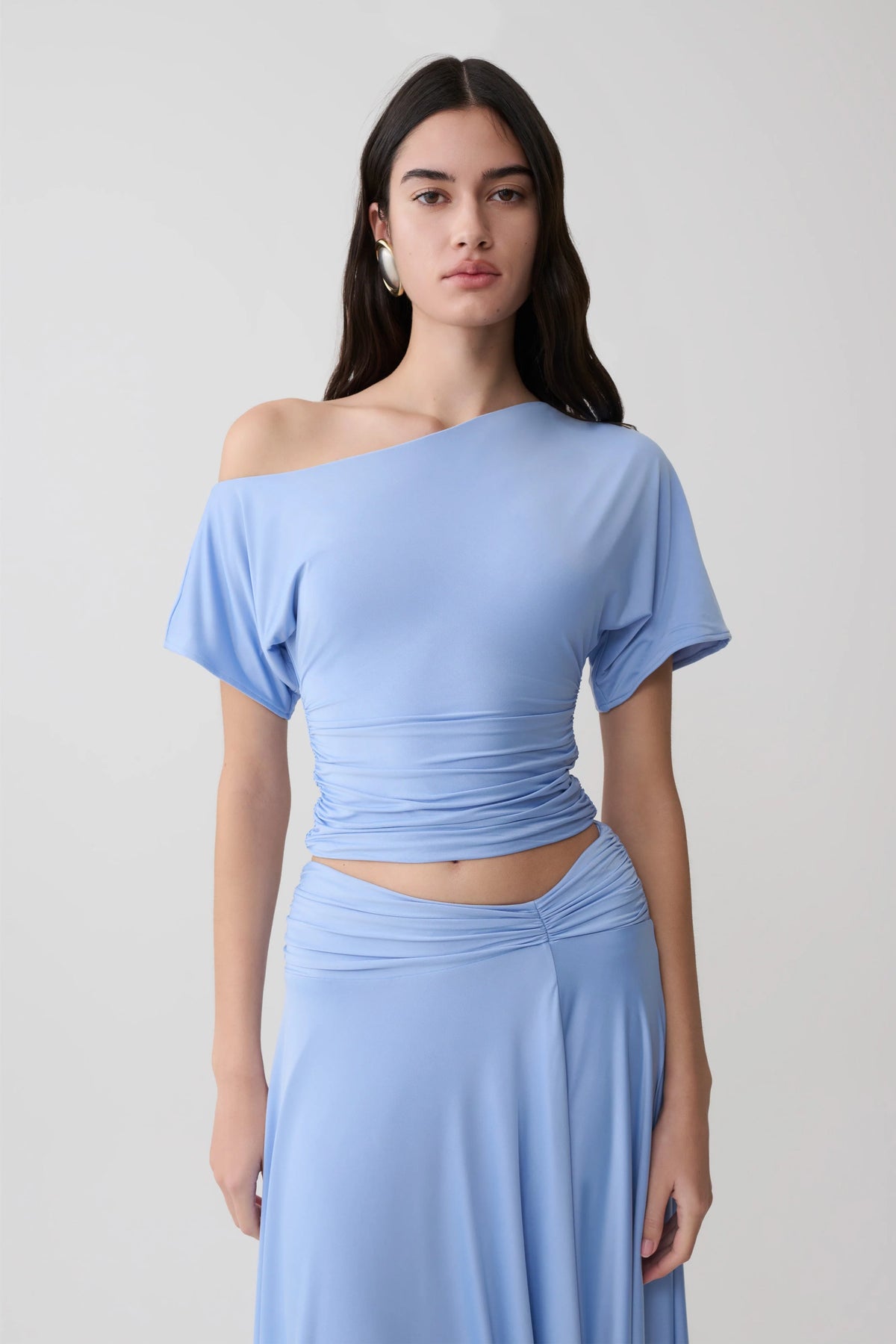 Luu Off Shoulder Slinky Top Sea Blue