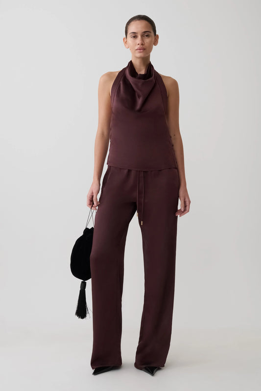 Danica Straight Leg Satin Pants Mahogany