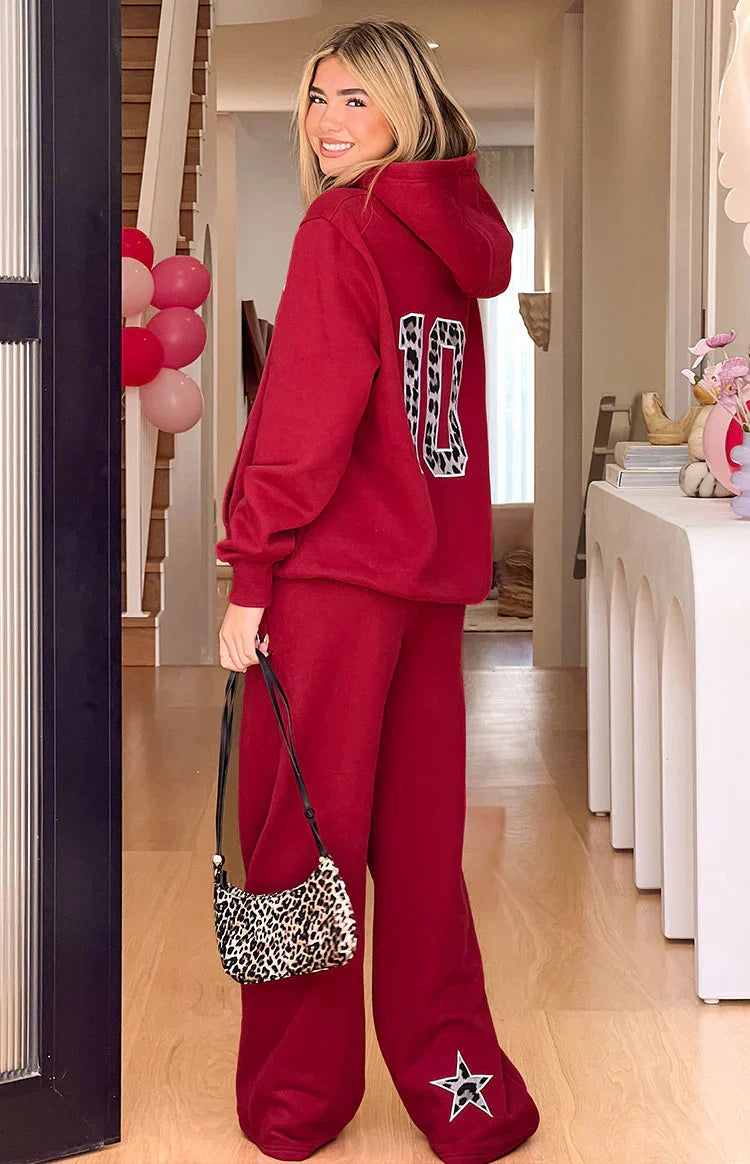 Dania Burgundy Leopard Star Track Pants
