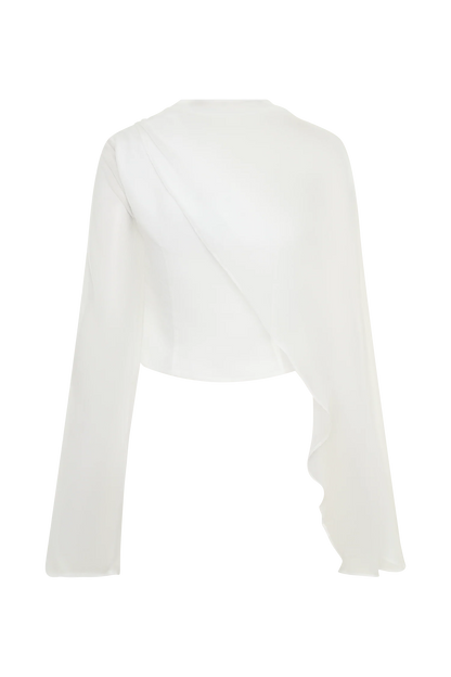 Ida Sheer Asymmetrical Long Sleeve Cape White