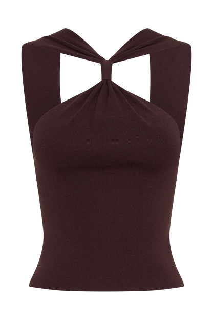 Angelika Twist Front Knit Top Chocolate