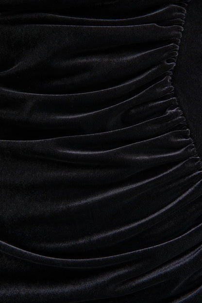 Jovita Black Velvet Cowl Neck Maxi Dress With Gathered Detailing