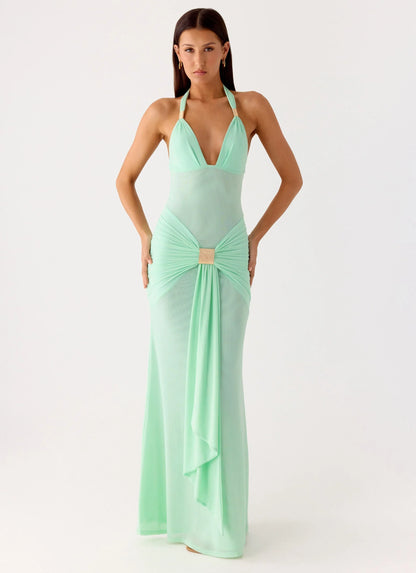 Miyah Halter Hardware Maxi Dress Mint Blue
