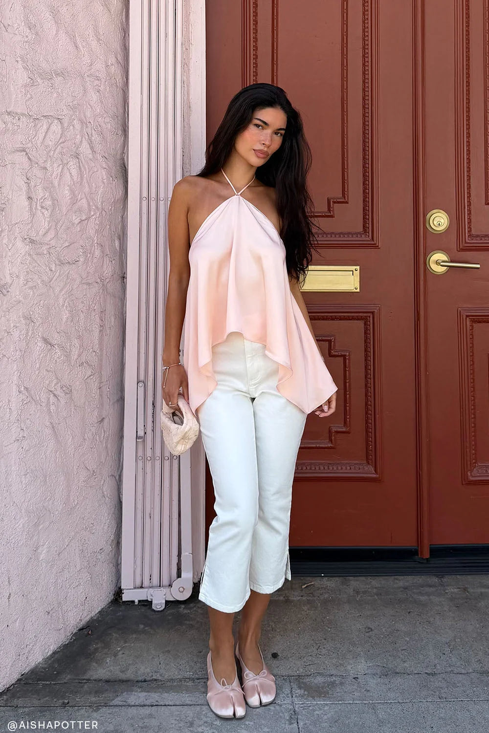 Adelaide Draped Satin Halter Top Peach