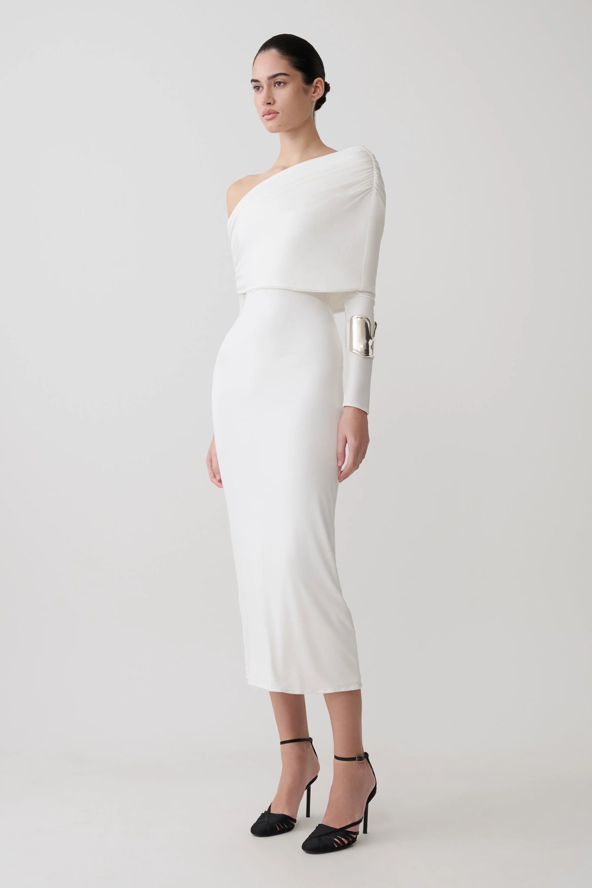 Corinna Modal One Shoulder Midi Dress White