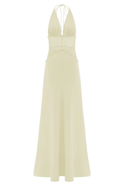 Dinah Lace And Satin Maxi Dress Lemon