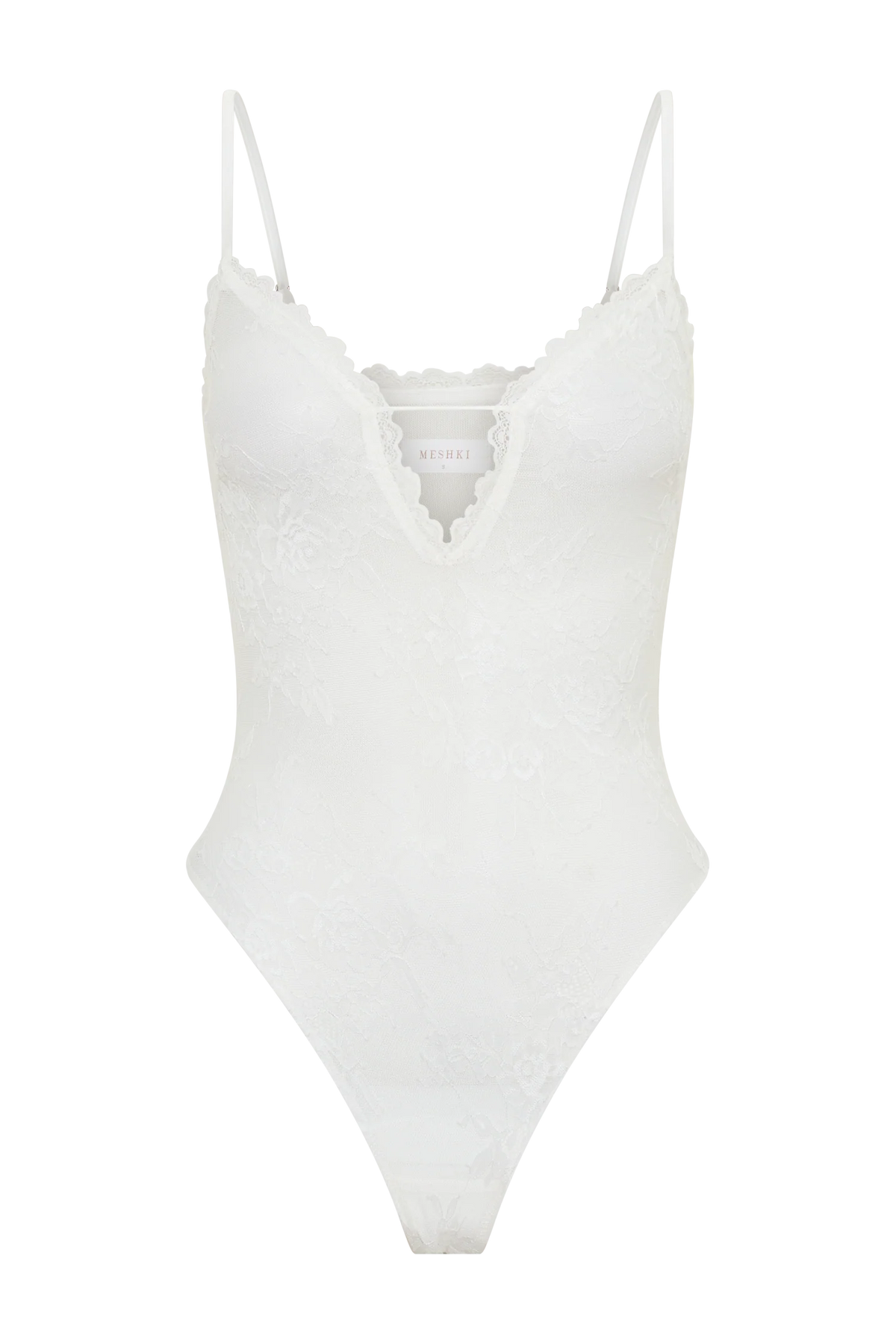 Jasper Sheer Plunge Lace Bodysuit Ivory