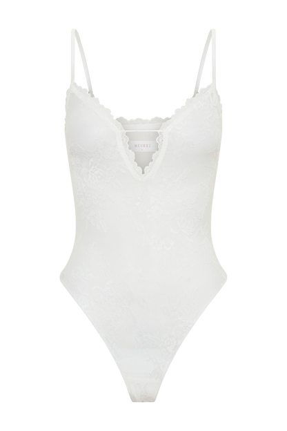 Jasper Sheer Plunge Lace Bodysuit Ivory