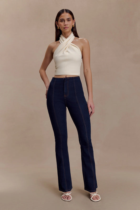 Clio Paneled Flare Jeans Indigo Blue