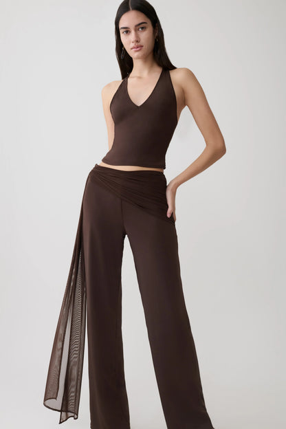 Aspyn Slinky Gathered Wide Leg Pants Chocolate