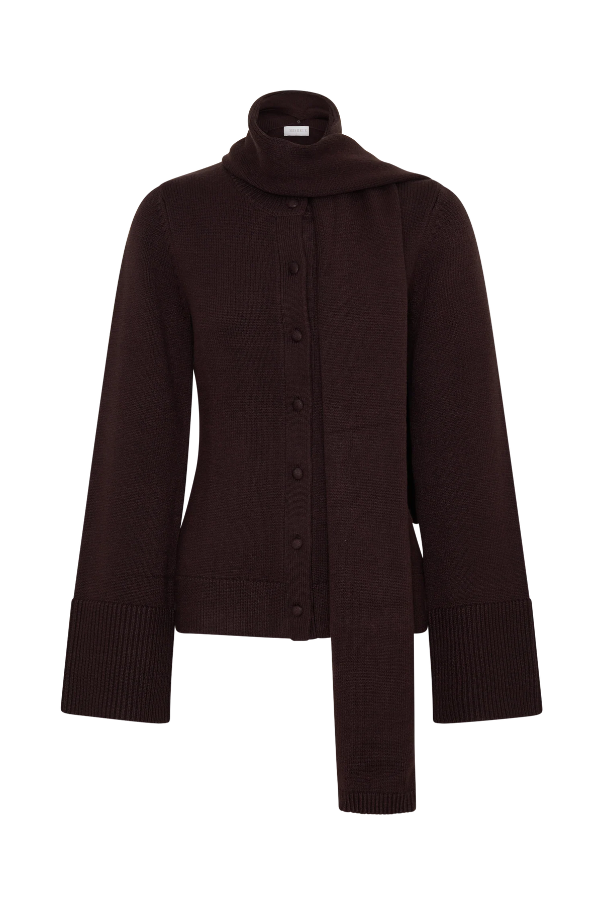 Lara Knit Cardigan With Scarf Chocolate