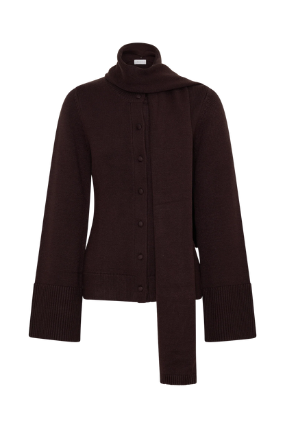 Lara Knit Cardigan With Scarf Chocolate