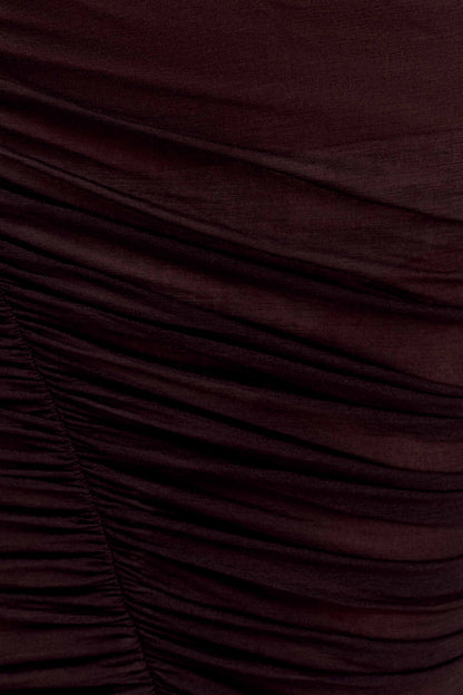 Matilda Ruched Mesh Maxi Skirt Chocolate