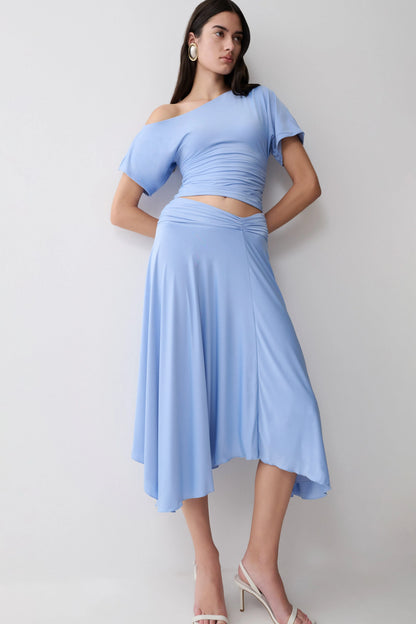 Luu Off Shoulder Slinky Top Sea Blue