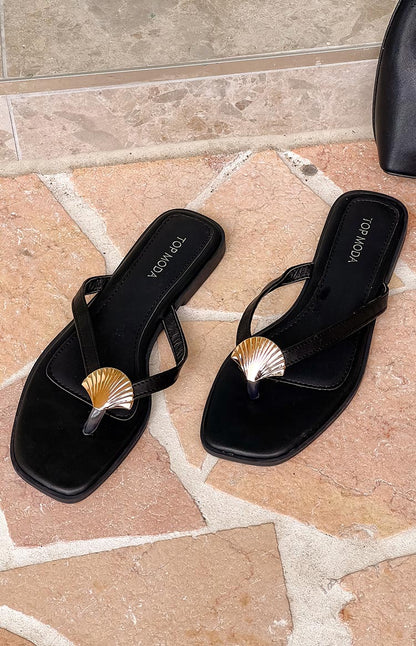 Eastside Black and Gold Thong Sandals
