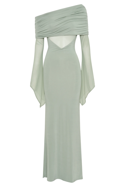 Kaitlin One Shoulder Slinky And Mesh Maxi Dress Basil