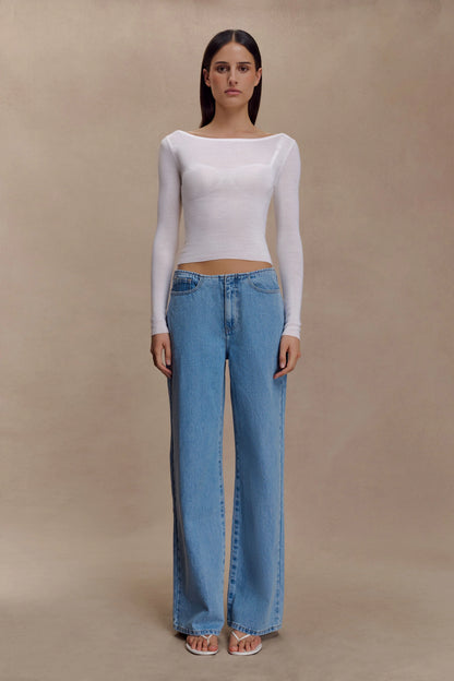 Paedyn Merino Wool Ribbed Long Sleeve Top Ivory