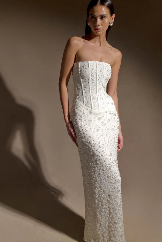 Gemma Strapless Embellished Maxi Dress Ivory