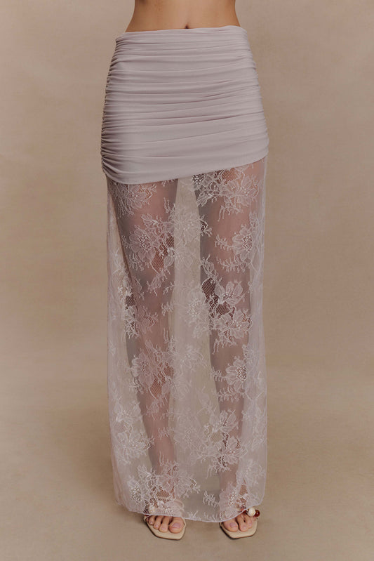 Guinevere Lace And Mesh Maxi Skirt Lilac
