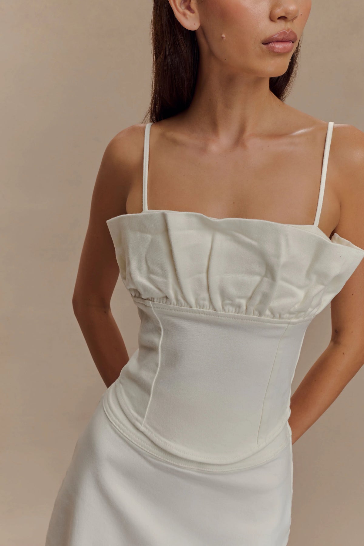 Cecilia Denim Frill Corset White