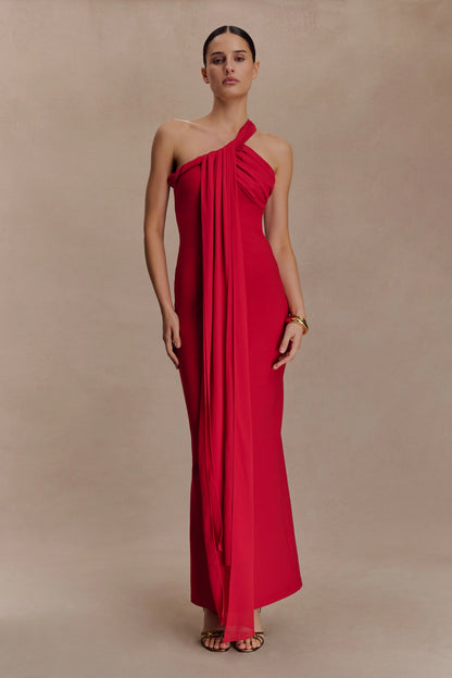 Philippa Knotted Crepe Maxi Dress Ruby
