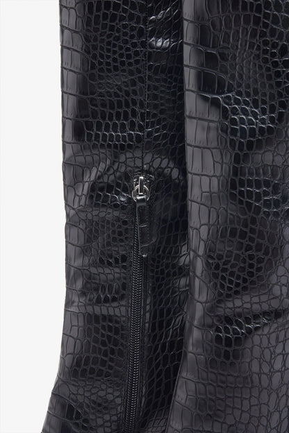 Uptown Black Croc Fitted Over Knee Pointed Heeled Boots