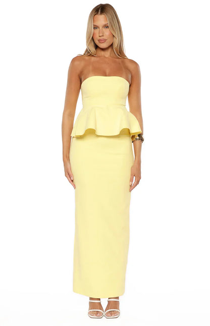 Olina Yellow Crepe Strapless Top