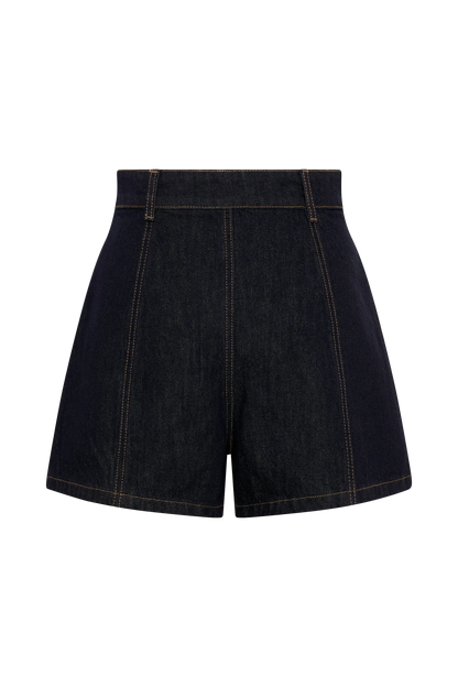 Demi High Waisted Denim Shorts Washed Indigo Blue