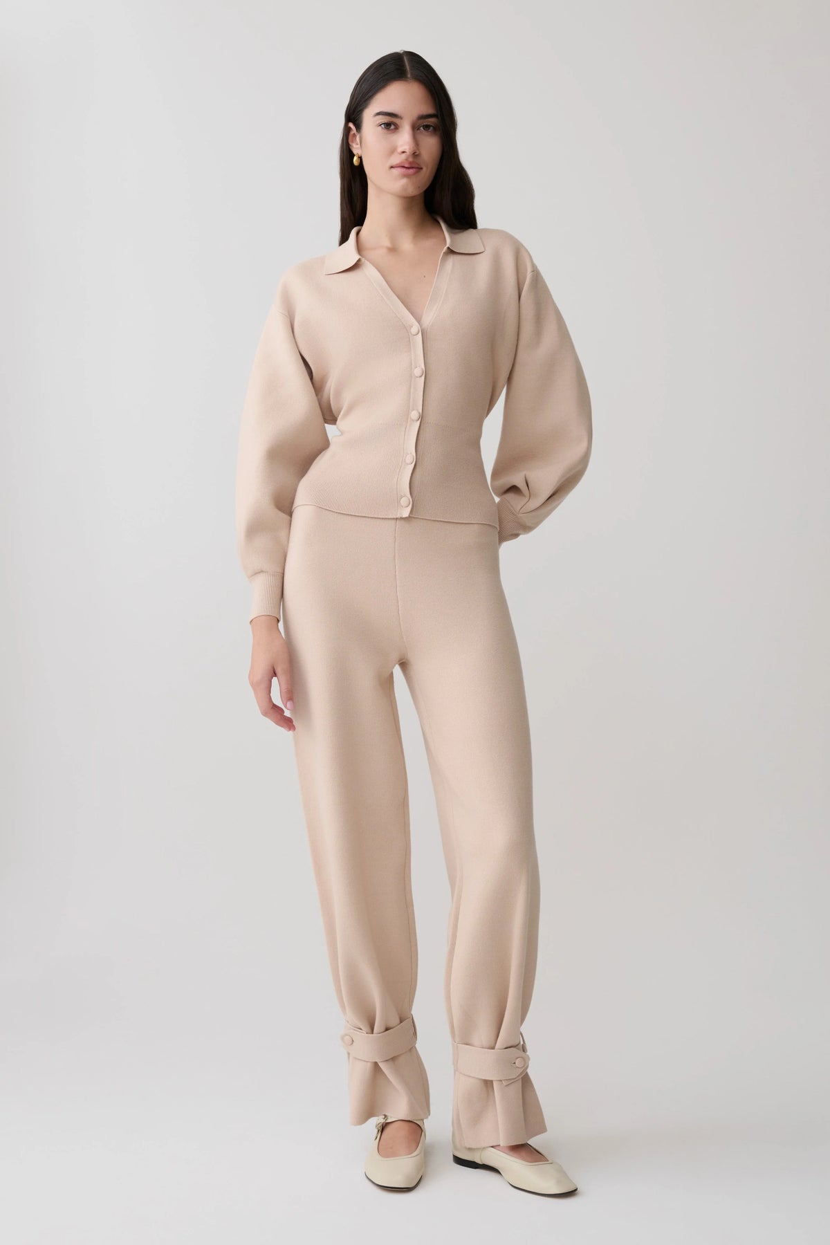 Blaine Knit Cuffed Wide Leg Pants Oat Marle