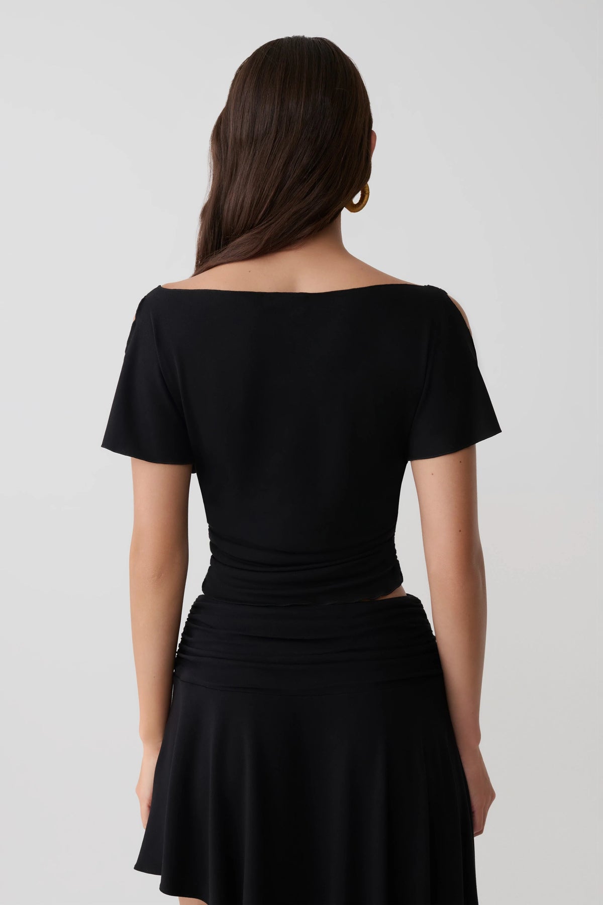 Talise Modal Flounce Short Sleeve Top Black