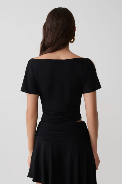 Talise Modal Flounce Short Sleeve Top Black