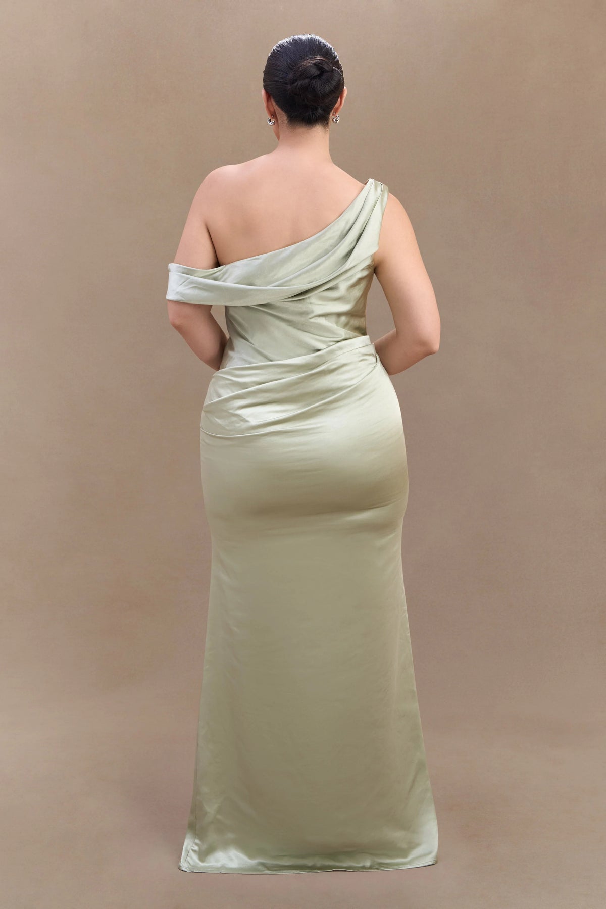 Dalia Off Shoulder Satin Maxi Dress Sage