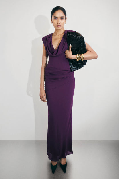 Giulia Chiffon Draped Maxi Dress Purple