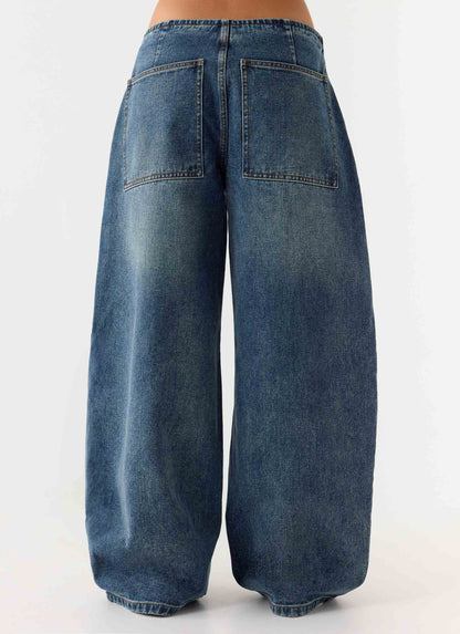 Seethal Low Rise Washed Denim Jeans Mid Wash Blue