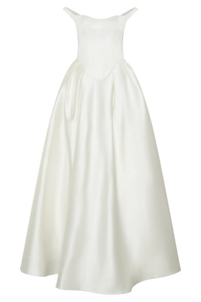 Willow Off Shoulder Satin Maxi Gown White