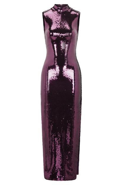 Veronica Sequin Midi Dress Plum