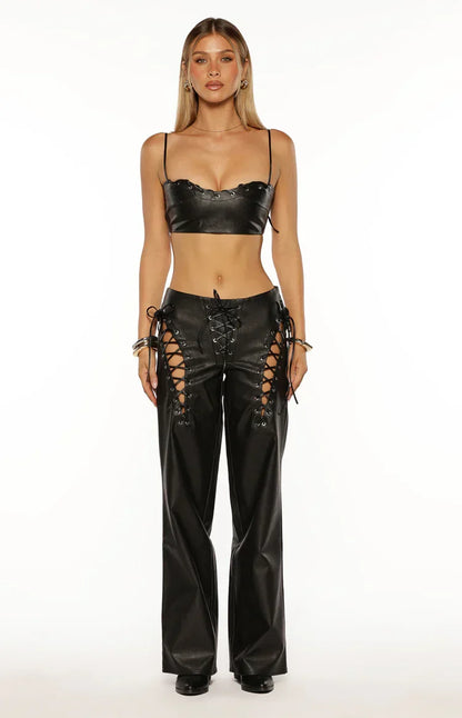 Joyner Black PU Leather Crop Top