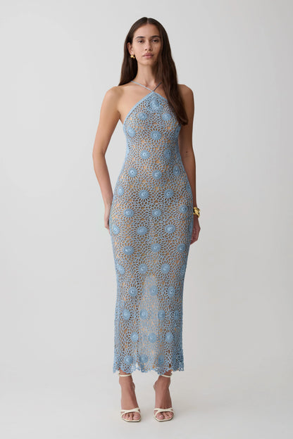 Sam Halter Hand Crochet Maxi Dress Periwinkle