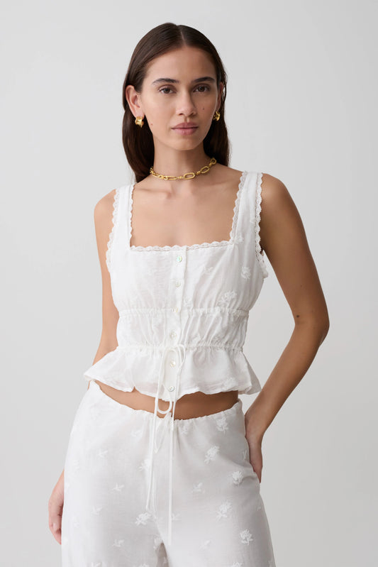 Vivian Embroidered Sleeveless Top White
