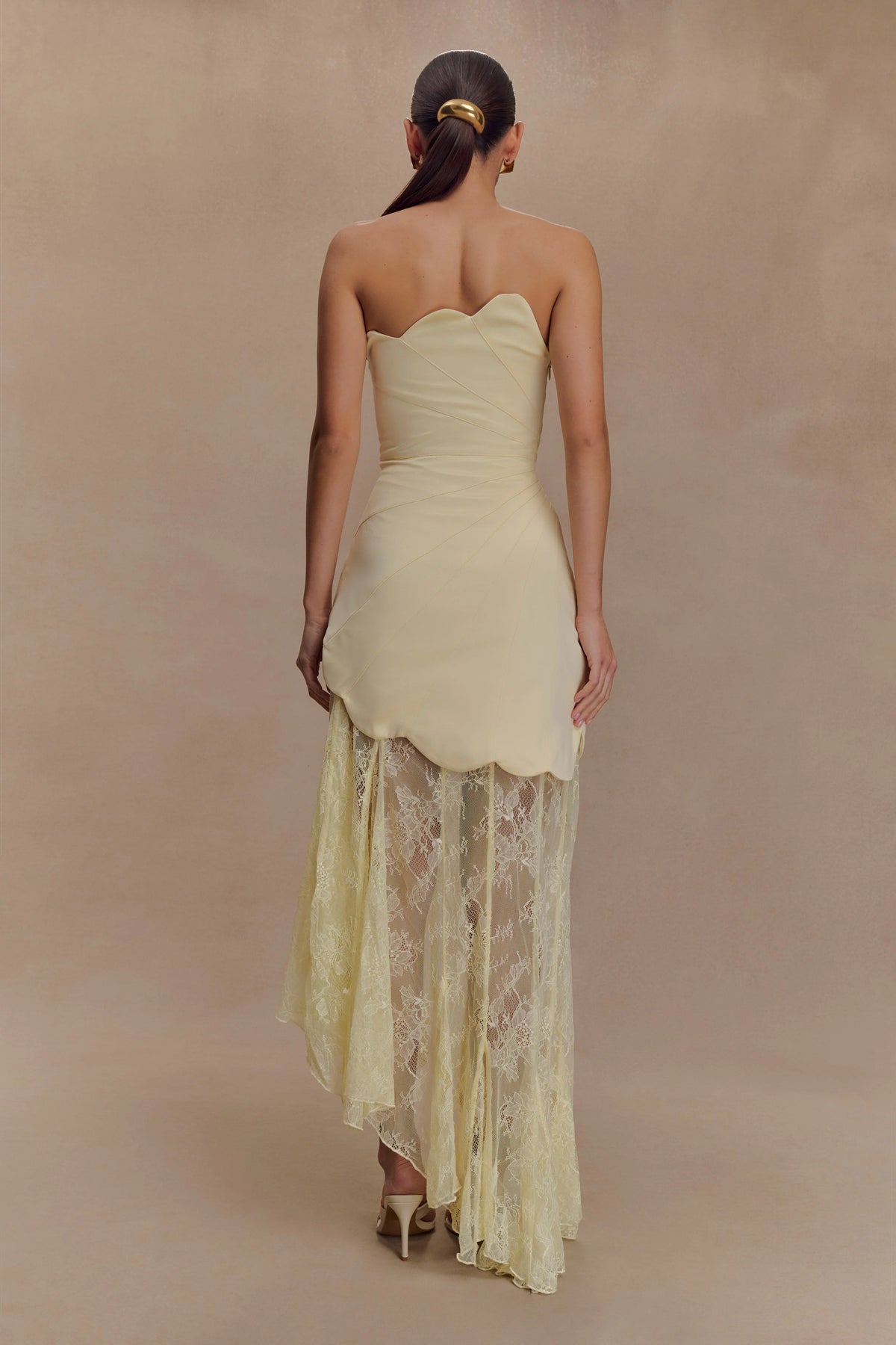 Aleena Satin And Lace Maxi Dress Lemon