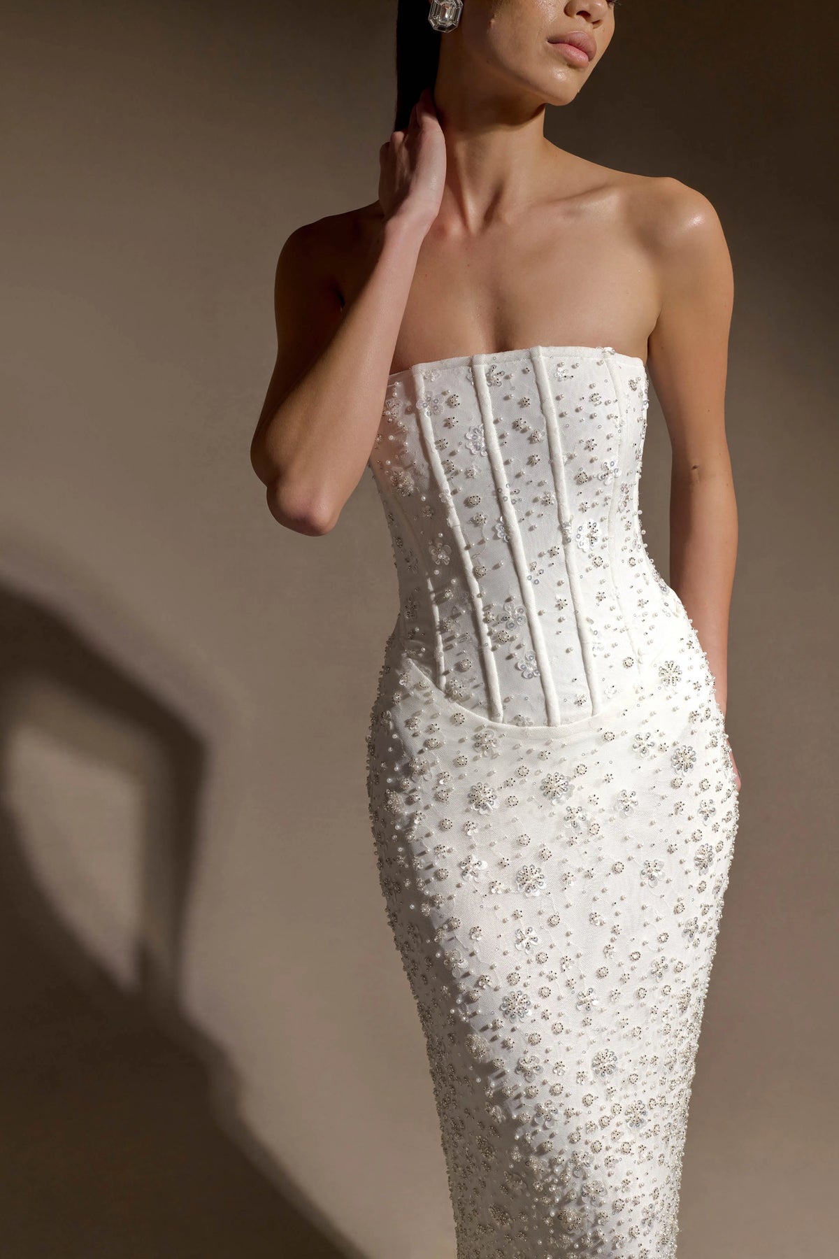 Gemma Strapless Embellished Maxi Dress Ivory