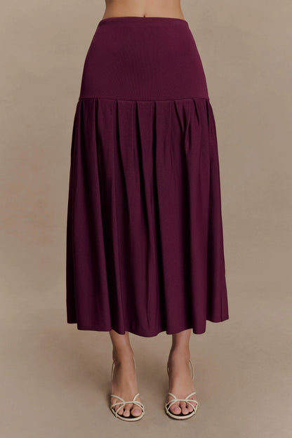 Romaine Bandage Knit Midi Skirt Wine