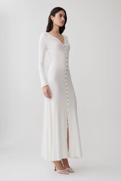 Tanya Buttoned Long Sleeve Maxi Dress White